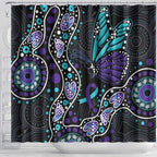 Australia Indigenous Shower Curtain Teal & Purple Ribbon Butterfly Aboriginal Arts