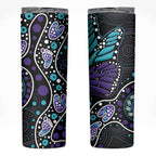 Australia Indigenous Skinny Tumbler Teal & Purple Ribbon Butterfly Aboriginal Arts