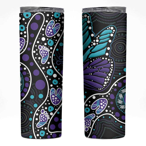 Australia Indigenous Skinny Tumbler Teal & Purple Ribbon Butterfly Aboriginal Arts