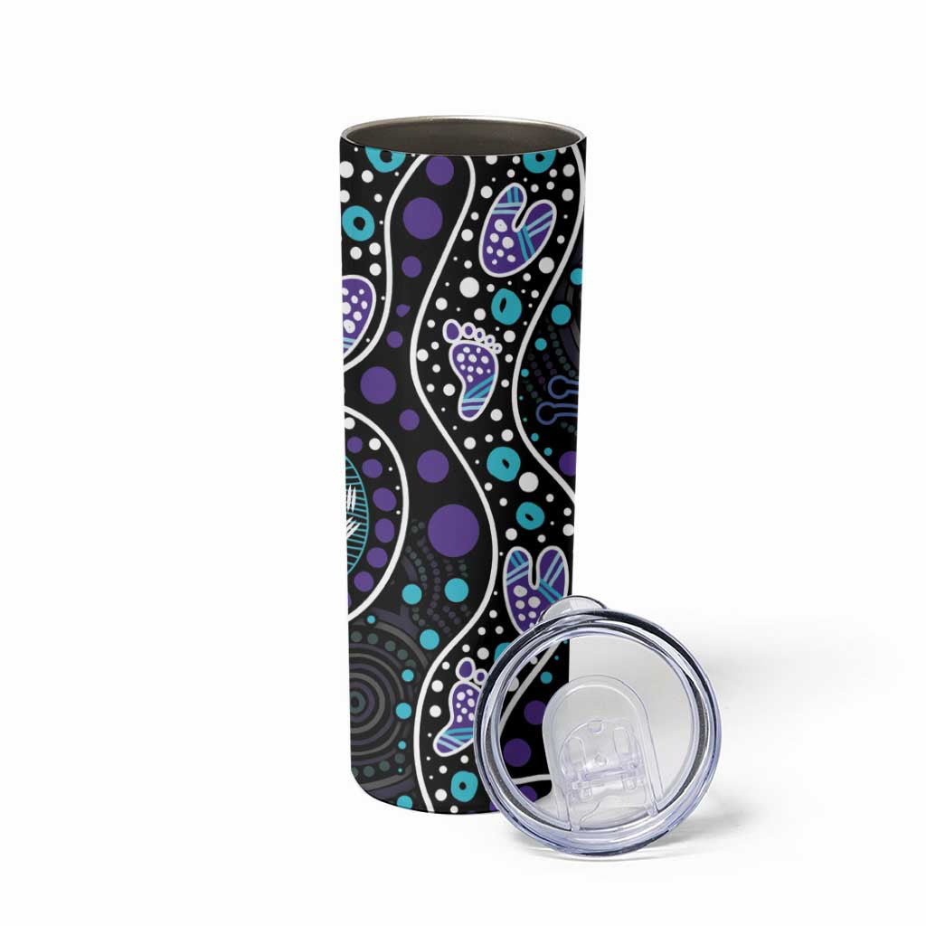 Australia Indigenous Skinny Tumbler Teal & Purple Ribbon Butterfly Aboriginal Arts