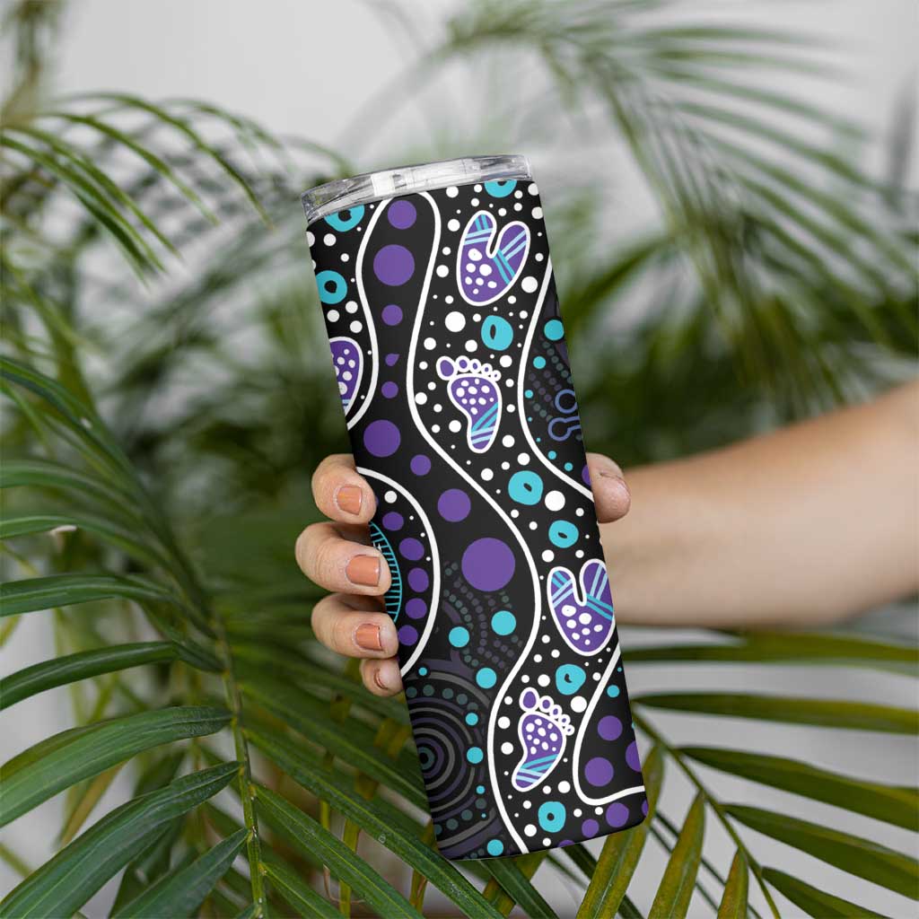 Australia Indigenous Skinny Tumbler Teal & Purple Ribbon Butterfly Aboriginal Arts