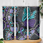 Australia Indigenous Skinny Tumbler Teal & Purple Ribbon Butterfly Aboriginal Arts