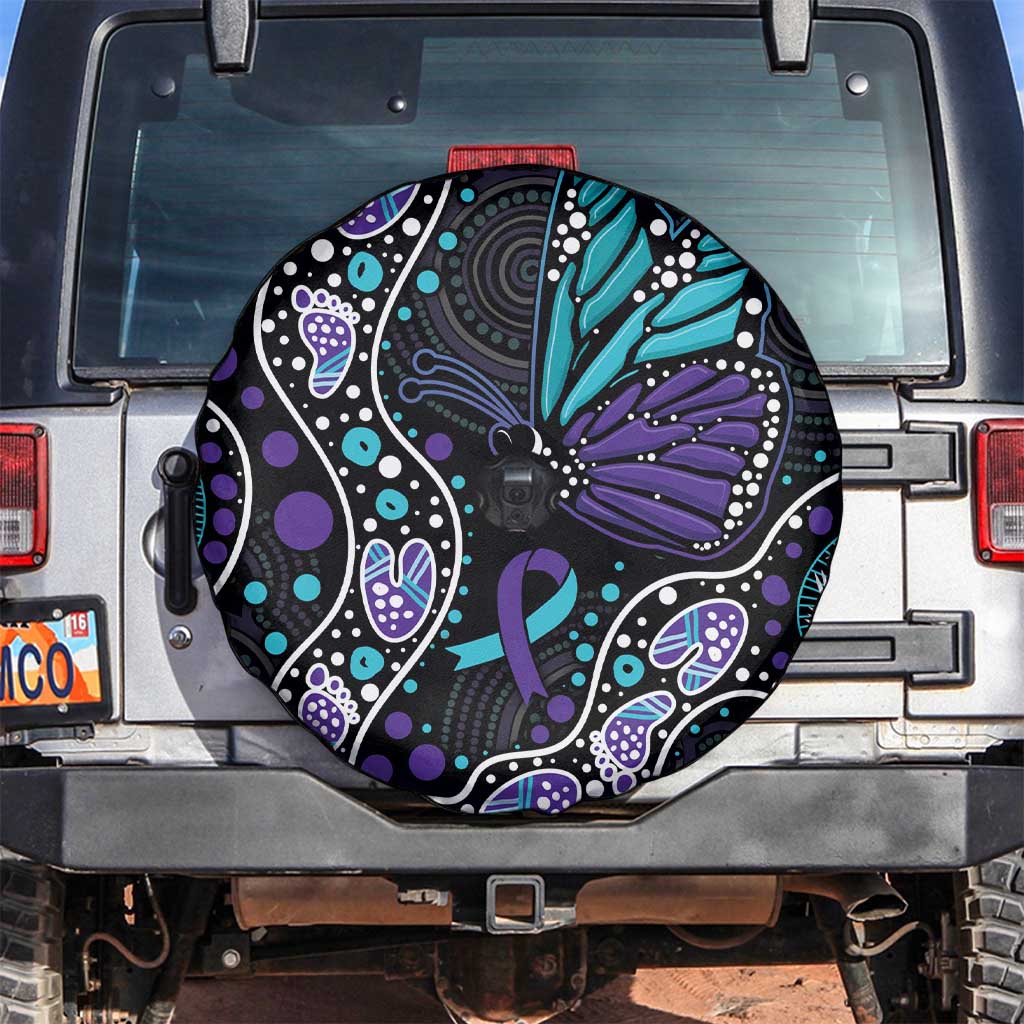 Australia Indigenous Spare Tire Cover Teal & Purple Ribbon Butterfly Aboriginal Arts
