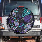 Australia Indigenous Spare Tire Cover Teal & Purple Ribbon Butterfly Aboriginal Arts