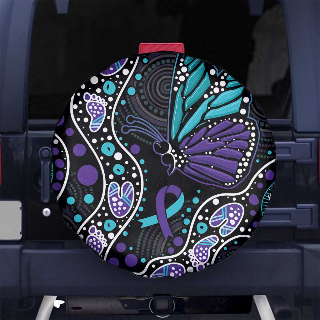 Australia Indigenous Spare Tire Cover Teal & Purple Ribbon Butterfly Aboriginal Arts
