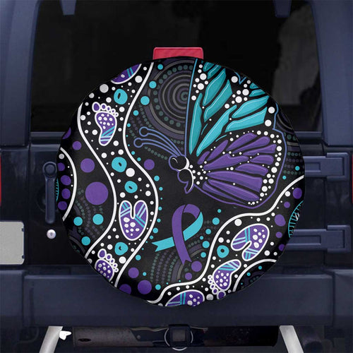 Australia Indigenous Spare Tire Cover Teal & Purple Ribbon Butterfly Aboriginal Arts
