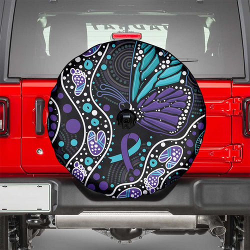 Australia Indigenous Spare Tire Cover Teal & Purple Ribbon Butterfly Aboriginal Arts