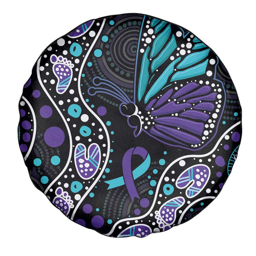 Australia Indigenous Spare Tire Cover Teal & Purple Ribbon Butterfly Aboriginal Arts