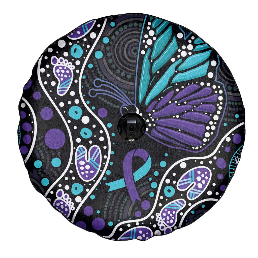 Australia Indigenous Spare Tire Cover Teal & Purple Ribbon Butterfly Aboriginal Arts