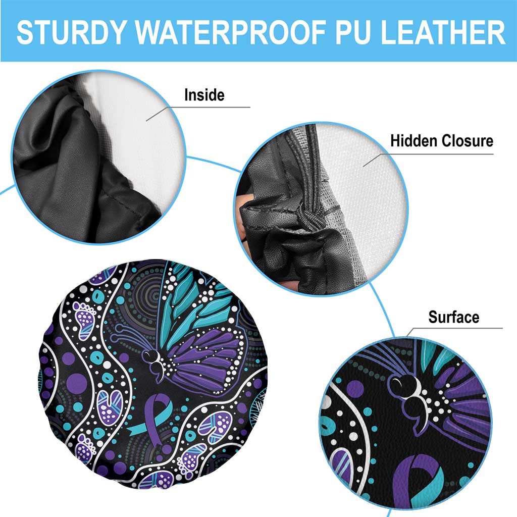 Australia Indigenous Spare Tire Cover Teal & Purple Ribbon Butterfly Aboriginal Arts