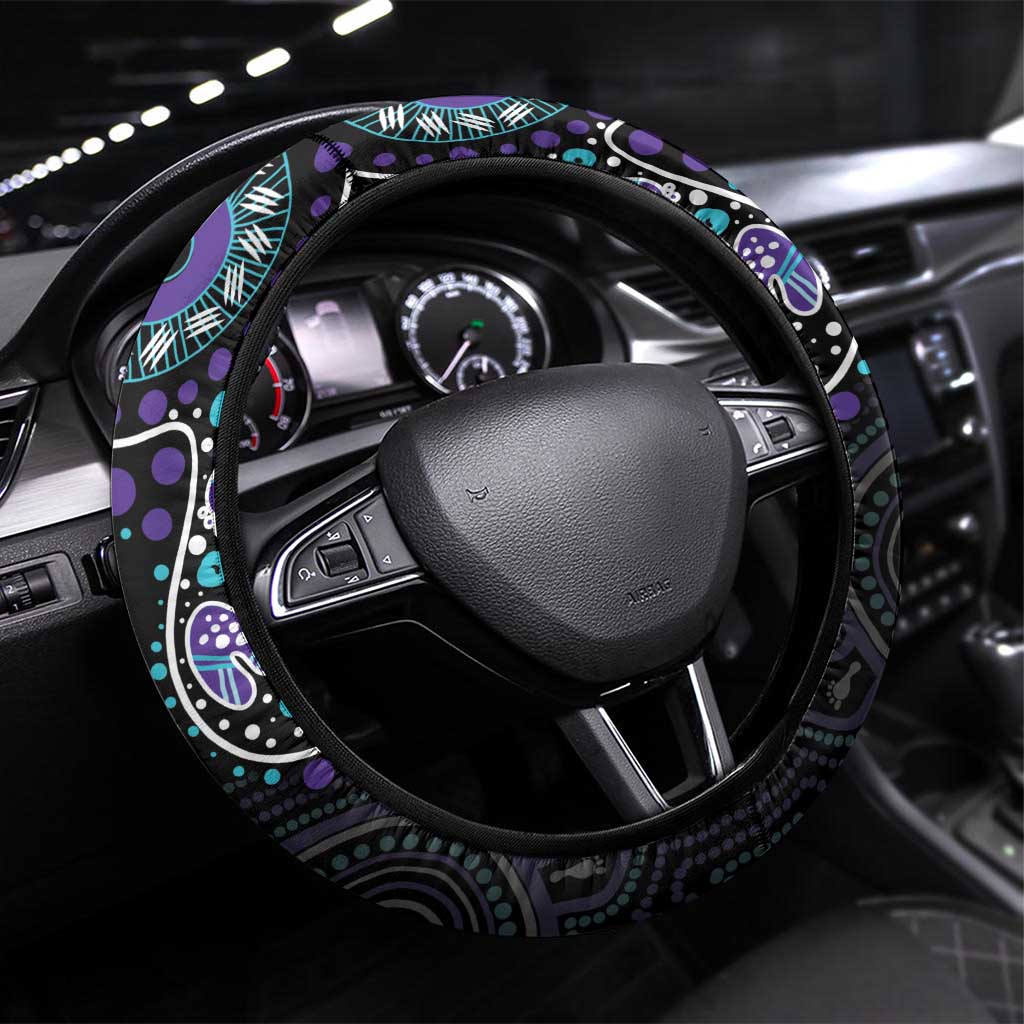 Australia Indigenous Steering Wheel Cover Teal & Purple Ribbon Butterfly Aboriginal Arts