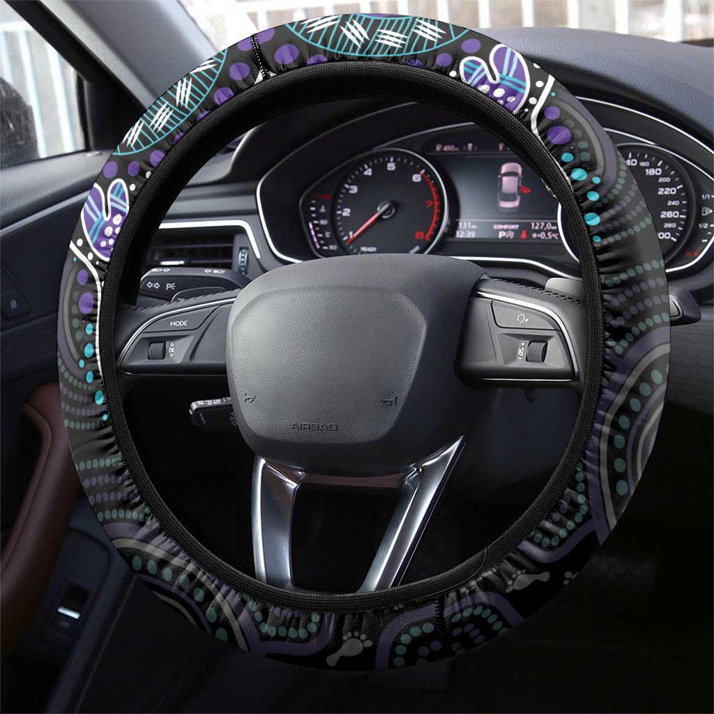 Australia Indigenous Steering Wheel Cover Teal & Purple Ribbon Butterfly Aboriginal Arts