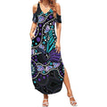 Australia Indigenous Summer Maxi Dress Teal & Purple Ribbon Butterfly Aboriginal Arts