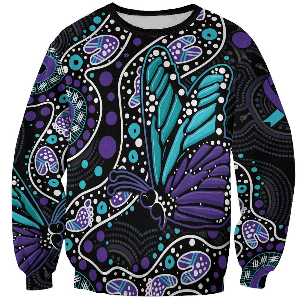 Australia Indigenous Sweatshirt Teal & Purple Ribbon Butterfly Aboriginal Arts