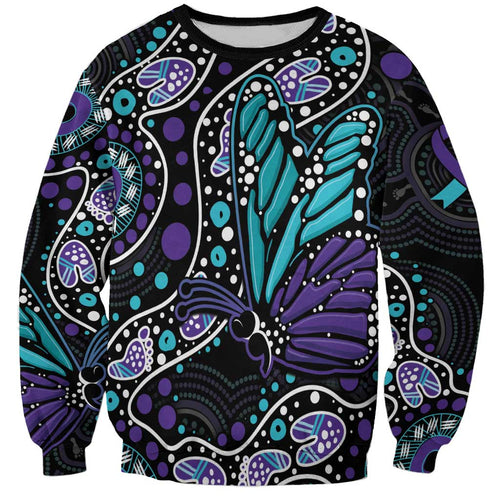 Australia Indigenous Sweatshirt Teal & Purple Ribbon Butterfly Aboriginal Arts