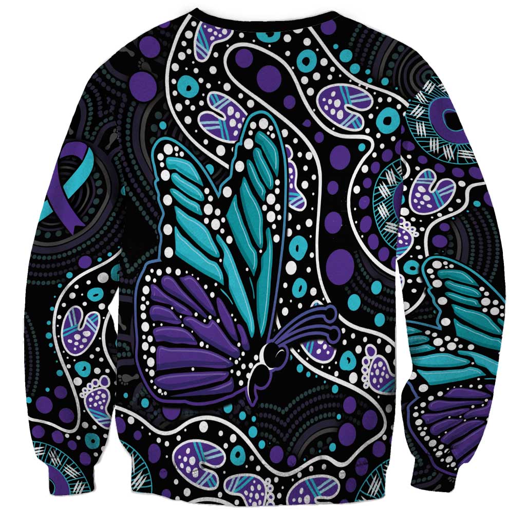 Australia Indigenous Sweatshirt Teal & Purple Ribbon Butterfly Aboriginal Arts
