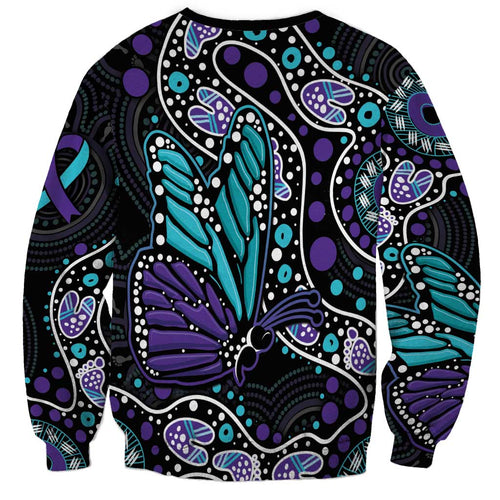 Australia Indigenous Sweatshirt Teal & Purple Ribbon Butterfly Aboriginal Arts