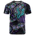Australia Indigenous T Shirt Teal & Purple Ribbon Butterfly Aboriginal Arts