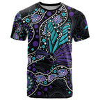 Australia Indigenous T Shirt Teal & Purple Ribbon Butterfly Aboriginal Arts
