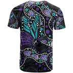 Australia Indigenous T Shirt Teal & Purple Ribbon Butterfly Aboriginal Arts
