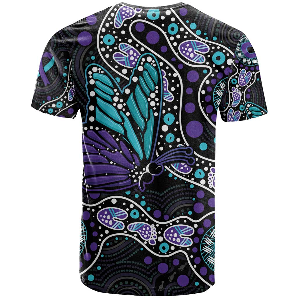 Australia Indigenous T Shirt Teal & Purple Ribbon Butterfly Aboriginal Arts