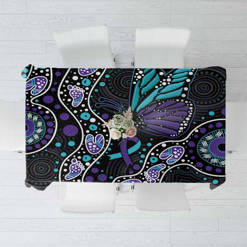 Australia Indigenous Tablecloth Teal & Purple Ribbon Butterfly Aboriginal Arts
