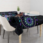 Australia Indigenous Tablecloth Teal & Purple Ribbon Butterfly Aboriginal Arts