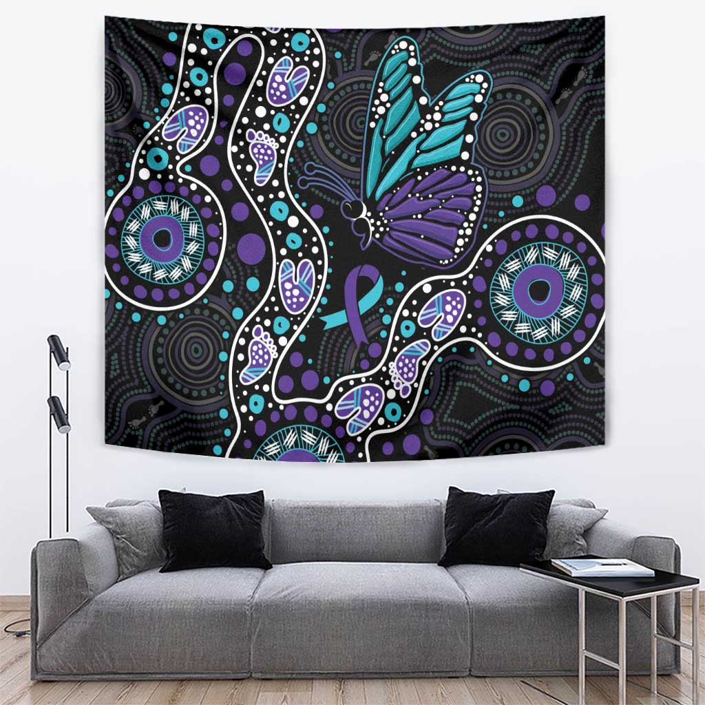 Australia Indigenous Tapestry Teal & Purple Ribbon Butterfly Aboriginal Arts