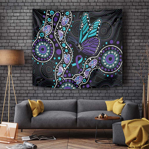 Australia Indigenous Tapestry Teal & Purple Ribbon Butterfly Aboriginal Arts