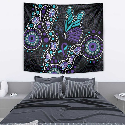 Australia Indigenous Tapestry Teal & Purple Ribbon Butterfly Aboriginal Arts