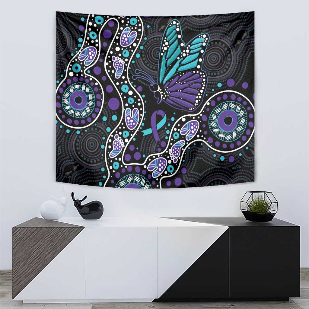 Australia Indigenous Tapestry Teal & Purple Ribbon Butterfly Aboriginal Arts