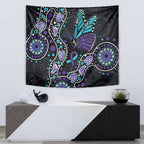 Australia Indigenous Tapestry Teal & Purple Ribbon Butterfly Aboriginal Arts