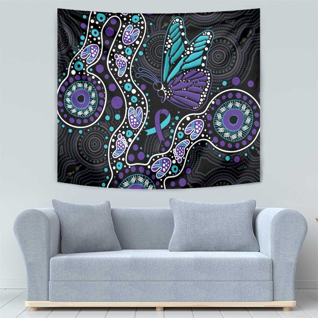 Australia Indigenous Tapestry Teal & Purple Ribbon Butterfly Aboriginal Arts