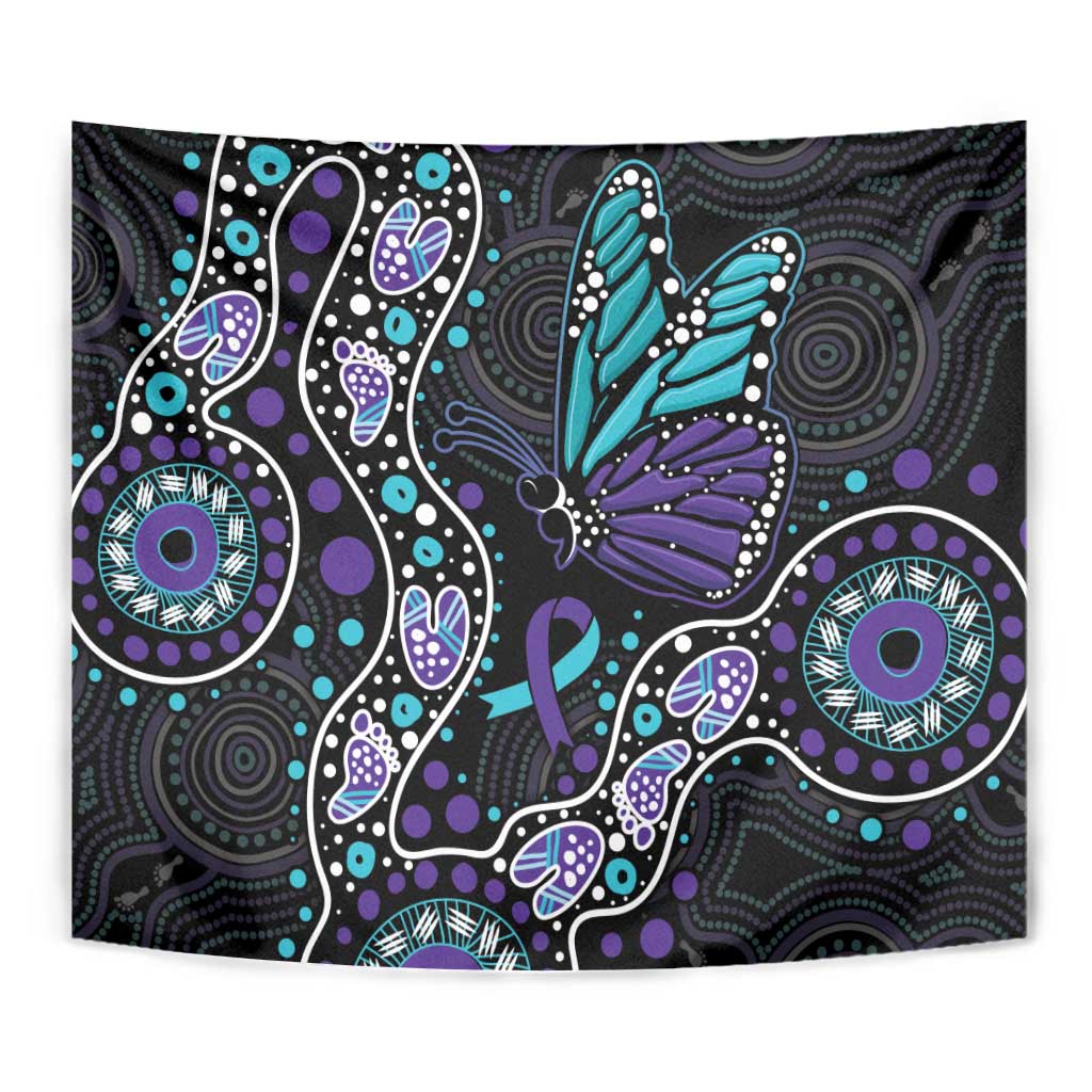 Australia Indigenous Tapestry Teal & Purple Ribbon Butterfly Aboriginal Arts
