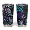Australia Indigenous Tumbler Cup Teal & Purple Ribbon Butterfly Aboriginal Arts