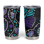 Australia Indigenous Tumbler Cup Teal & Purple Ribbon Butterfly Aboriginal Arts