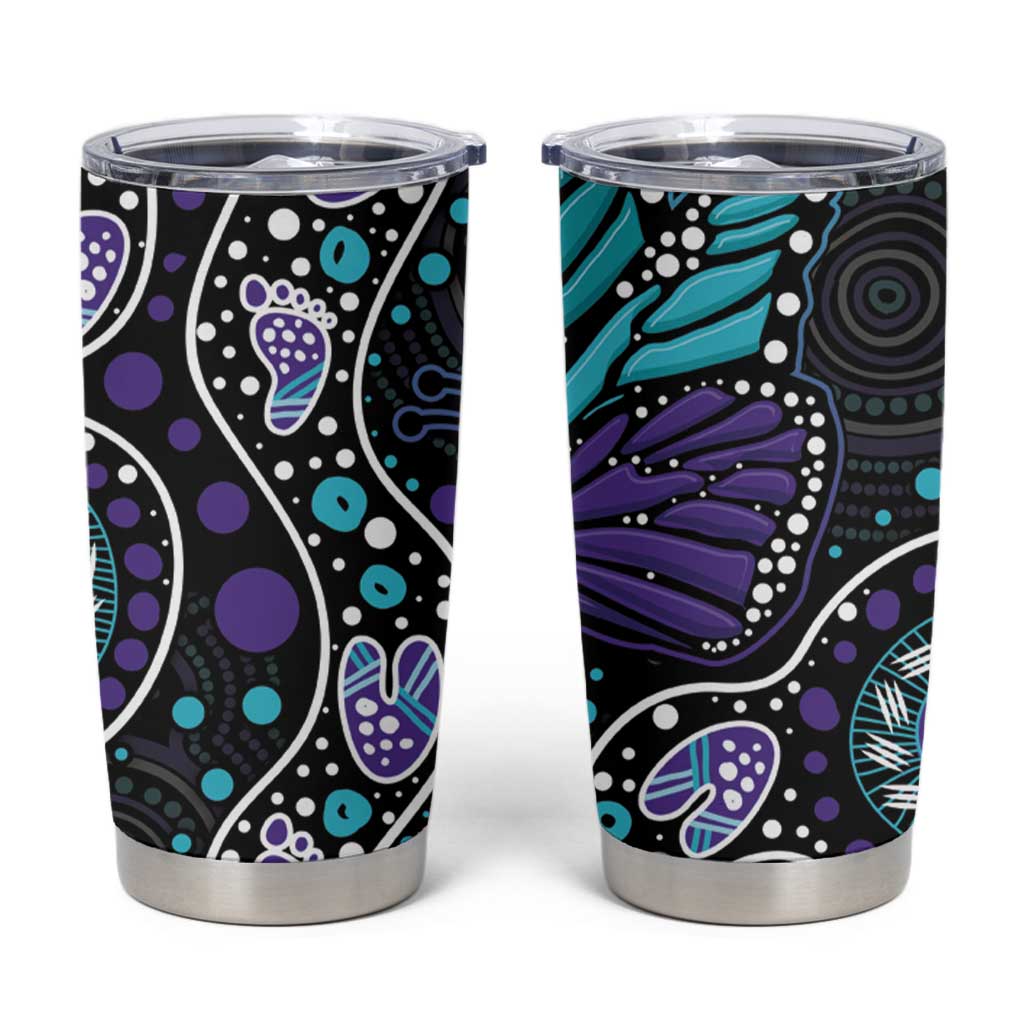 Australia Indigenous Tumbler Cup Teal & Purple Ribbon Butterfly Aboriginal Arts