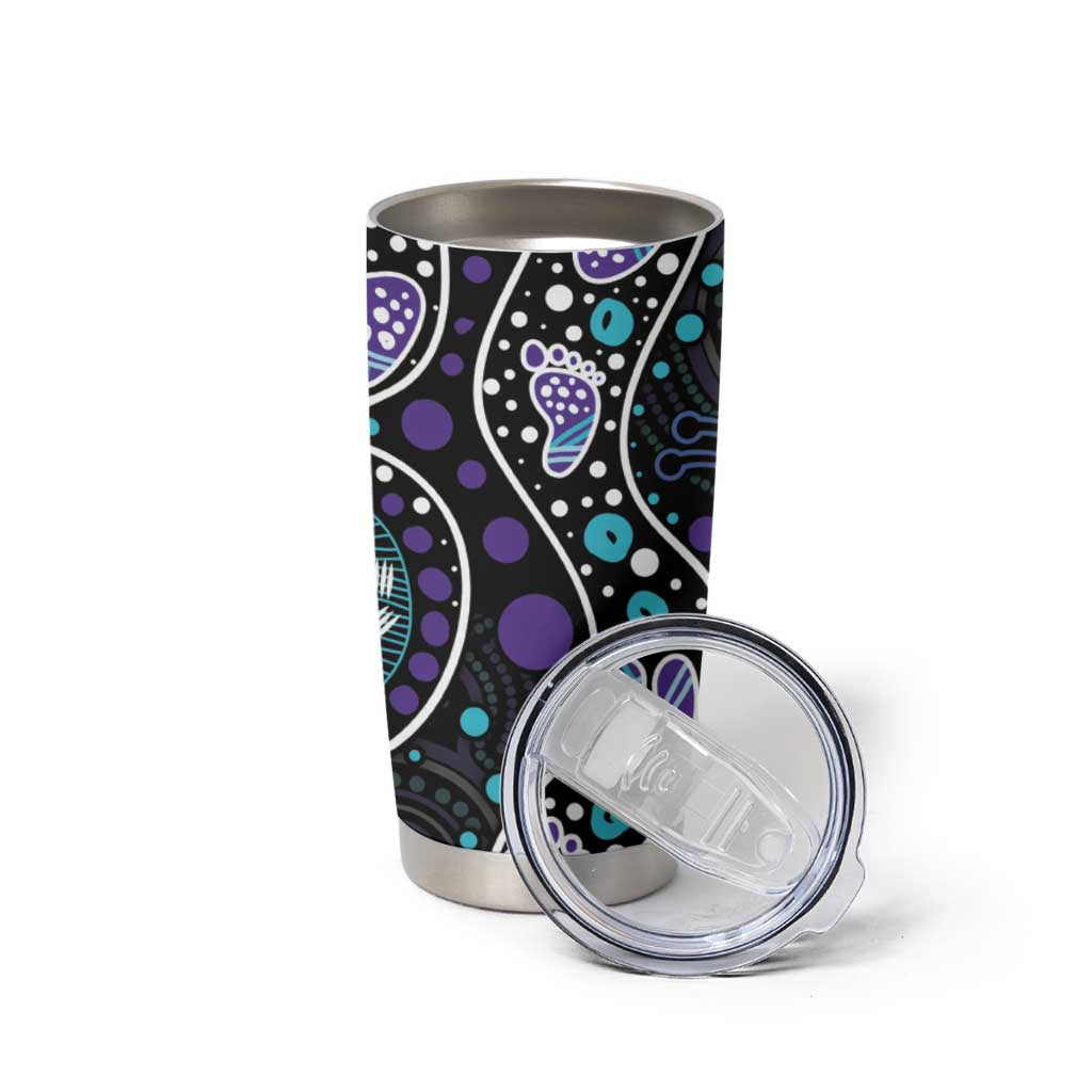 Australia Indigenous Tumbler Cup Teal & Purple Ribbon Butterfly Aboriginal Arts
