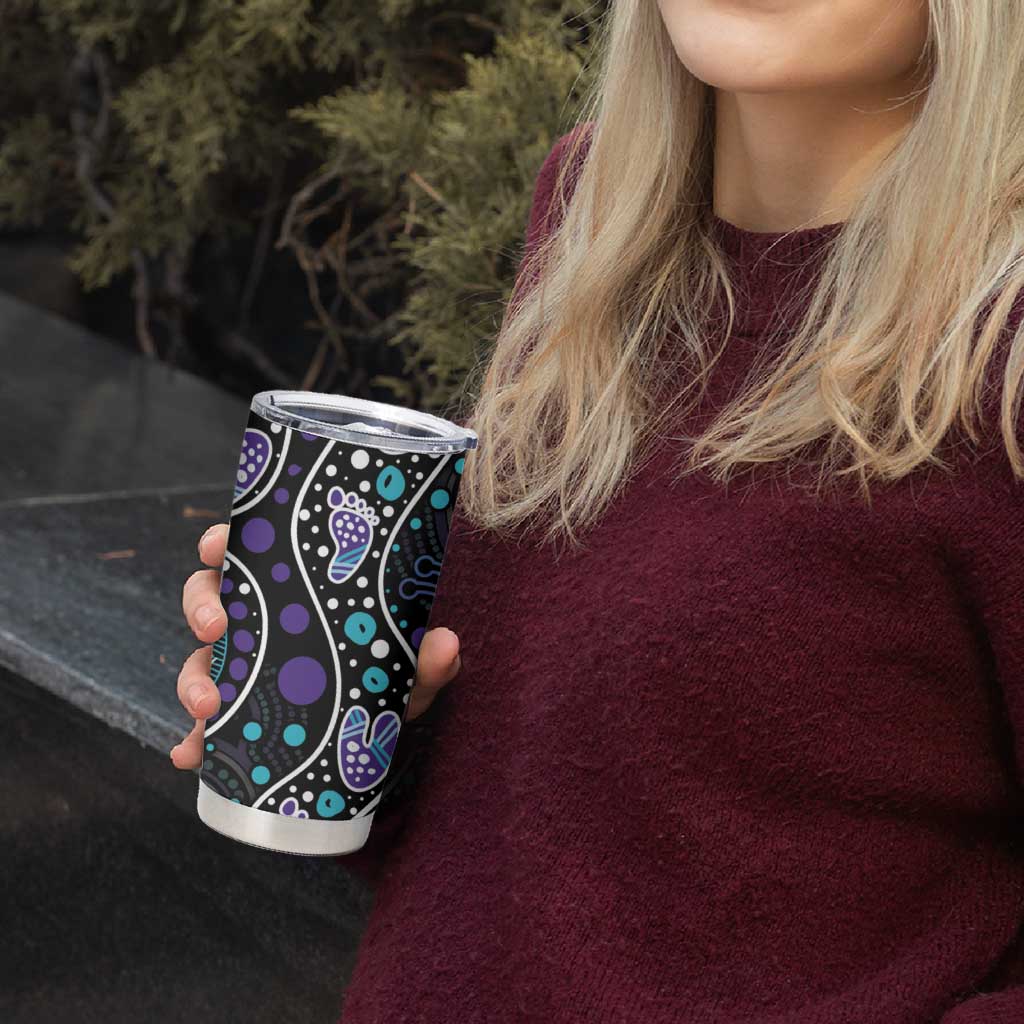 Australia Indigenous Tumbler Cup Teal & Purple Ribbon Butterfly Aboriginal Arts