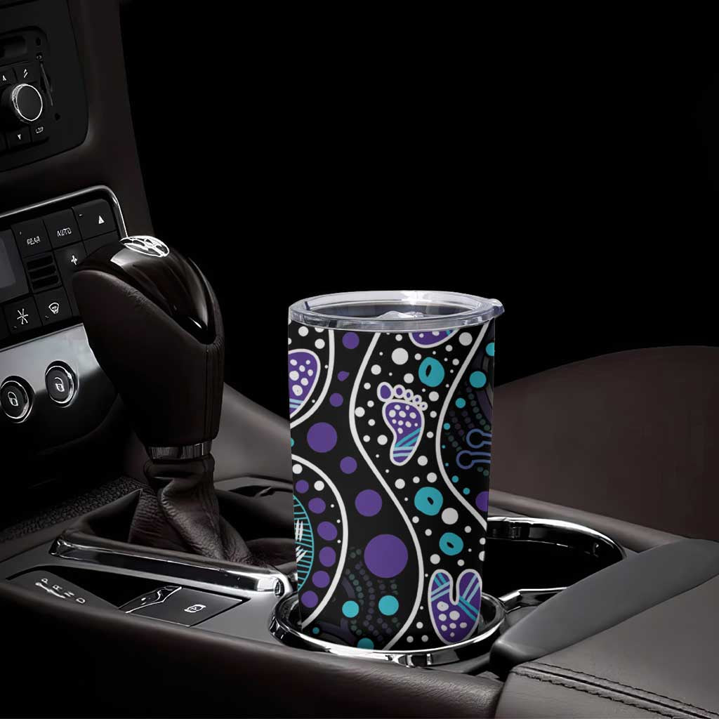 Australia Indigenous Tumbler Cup Teal & Purple Ribbon Butterfly Aboriginal Arts