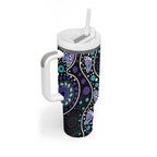 Australia Indigenous Tumbler With Handle Teal & Purple Ribbon Butterfly Aboriginal Arts