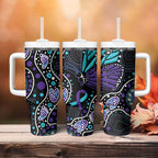 Australia Indigenous Tumbler With Handle Teal & Purple Ribbon Butterfly Aboriginal Arts