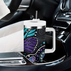 Australia Indigenous Tumbler With Handle Teal & Purple Ribbon Butterfly Aboriginal Arts