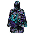 Australia Indigenous Wearable Blanket Hoodie Teal & Purple Ribbon Butterfly Aboriginal Arts