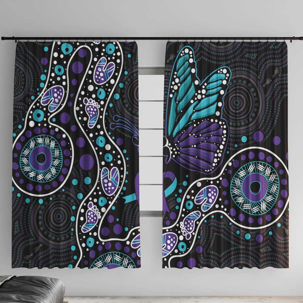Australia Indigenous Window Curtain Teal & Purple Ribbon Butterfly Aboriginal Arts