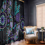 Australia Indigenous Window Curtain Teal & Purple Ribbon Butterfly Aboriginal Arts