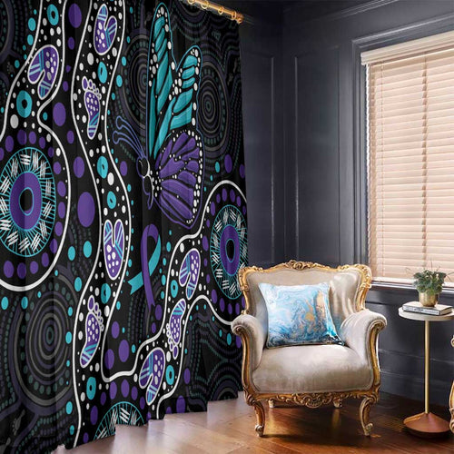 Australia Indigenous Window Curtain Teal & Purple Ribbon Butterfly Aboriginal Arts