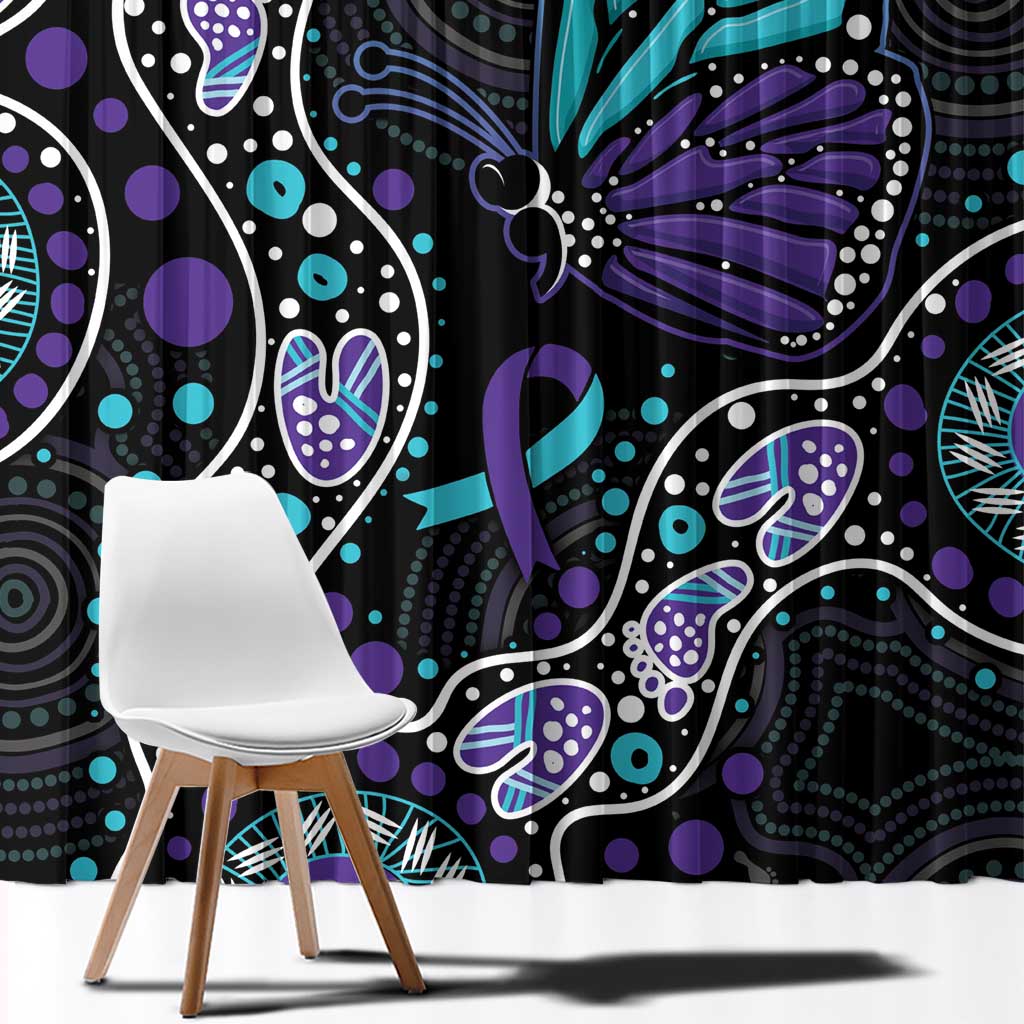 Australia Indigenous Window Curtain Teal & Purple Ribbon Butterfly Aboriginal Arts