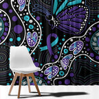Australia Indigenous Window Curtain Teal & Purple Ribbon Butterfly Aboriginal Arts