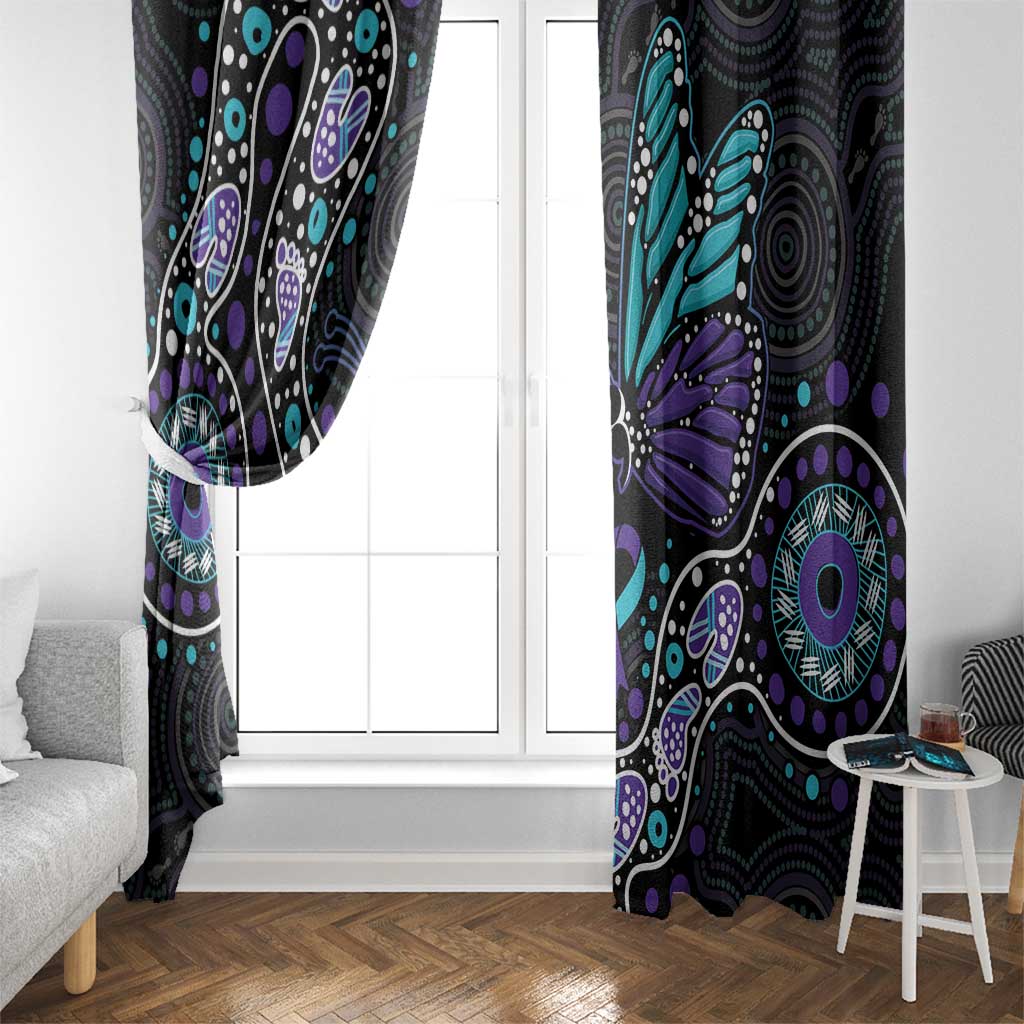 Australia Indigenous Window Curtain Teal & Purple Ribbon Butterfly Aboriginal Arts